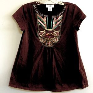 Alabe Star Petite BROWN TOP W/ EMBROIDERY & BEADS